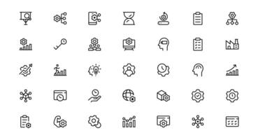 Professional Productivity Icon Set Outline Style Illustration. The Most Useful Icons for Time Management, Task Tracking, and Workplace Organization. vector