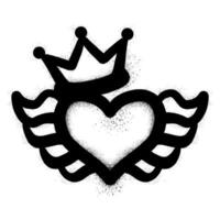 Winged heart and crown with black spray paint graffiti vector