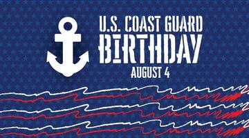 Coast Guard Birthday Graphic with Red-Blue Pattern and Anchor vector