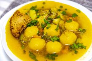 The iconic and traditional Paraguayan soup known as vori-vori or bori-bori, is the best soup in the world. Special soup for cold winter nights. Special photo