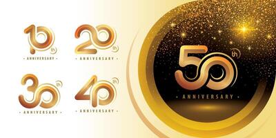 Set of 10 to 50 years Anniversary logo design, Celebrating Logo. Abstract Infinity Round curved line number 10, 20, 30 ,40, 50 year Infinity loop logo, Gold Infinity multiple Rounded line vector