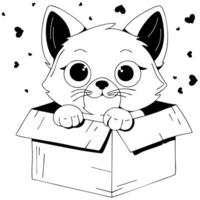 The cat comes out of the small cardboard box vector
