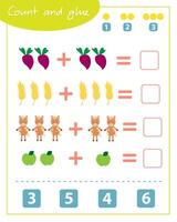 Count and glue game with horse. Education for children. Composition of numbers 1-6. vector
