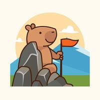 Capybara Reaching the Summit with a Flag vector