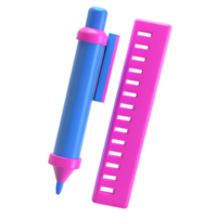 Pink and Blue Pen and Ruler 3D Render Design png