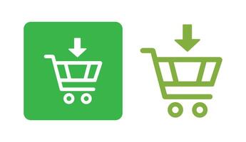 Add to cart icon set green shopping cart with download arrow vector