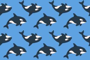 Seamless pattern with whales swimming on blue background. Ideal for ocean life illustrations, textile and kids designs vector