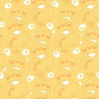 Seamless pattern of cute chicken stay on top each other greeting fried egg line hand drawn background.Farm bird animal character cartoon design.Relax.Lay.Kawaii.Illustration. vector