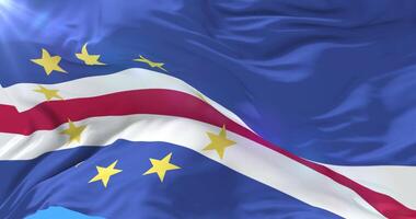 Flag of Cape Verde waving at wind in slow with blue sky loop video