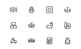 Home Decor and Interior Design Icon Pack set. Perfect Icons for Living Spaces, Decoration, and Home Styling vector