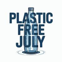 Plastic Free July Glass Bottle Awareness Eco Initiative design vector
