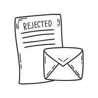 A letter marked rejected next to an envelope that been opened vector