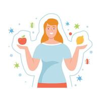 Young Female Character Holding Vitaminic Fruits Illustration vector