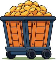 Mining cart filled with gold nuggets illustration in cartoon style for industry and mining concept vector