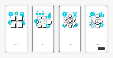 Tools of gap analysis mobile onboarding screen. Corporate performance maintenance UX UI illustration. Flat outline style icons with blue accent vector