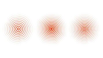 Red concentric ripple circles set. Sonar or sound wave distorted rings collection. Epicentre, target, radar icon concept. Radial signal or vibration elements. vector