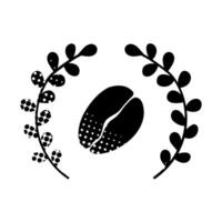 coffee bean and leaves black hand drawn icon in halftone texture on branch vector