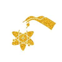 Artificially modified atom drawing in gold color style vector