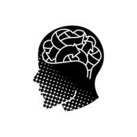 mental health human brain black hand drawn icon in halftone texture with puzzle vector