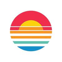 80s Retro Sunset with Rainbow Stripe Pattern vector