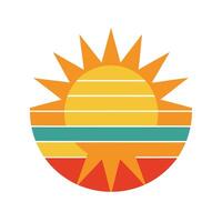 70s Style Sun Icon with Clean Color Stripe Bands vector