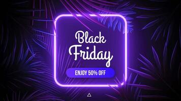 Black Friday Banner with Neon Frame on Tropical Background, 2D Animation, 4K Resolution, Promotional Sale Design video