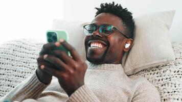 Happy man talking call on phone. video