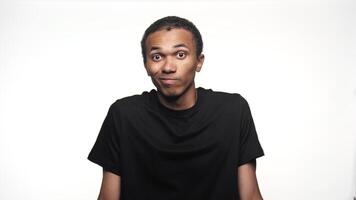 Man with raised eyebrows making a doubtful expression video