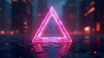 A neon triangle in the middle of a city video