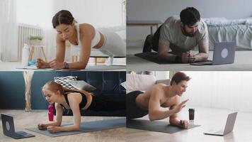 A set of individuals from different backgrounds perform various workouts indoors. Each person is focused on their fitness routines, showcasing dedication to a healthy lifestyle. video