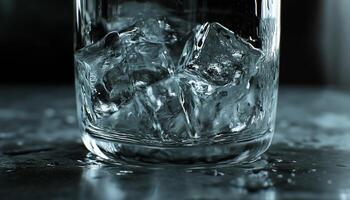Ice cubes on glass pure mineral water for fresh cold drink photo