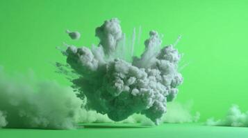Cloud-like explosion against a bright green background during a creative art project exploring visual effects and digital editing techniques photo