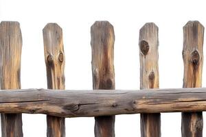 Rustic Wooden Fence Isolated on White for Design Projects photo