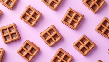Chocolate square waffle pattern seamless diagonal on purple background photo