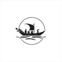 A black and white logo of a boat with people on it vector