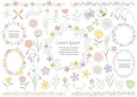 Set Of Floral Elements, Frames, And Borders Illustration Isolated On A White Background. vector
