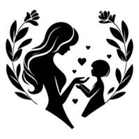 silhouette of a mother and child in a heart shape vector