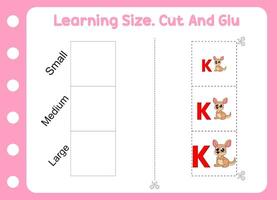 learning size , cut and glue cute kangaroo. kids education and learning vector