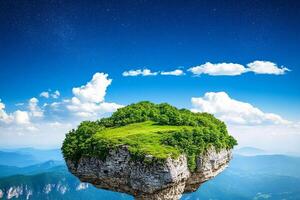 A floating island in the sky with a green grassland photo