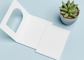 An invitation card with an arch-shaped hole, perfect for wedding invitation mockups and more. photo