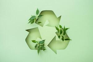 Symbol of waste recycling with green leaves. environmental protection concept. Recycle Icon Environmental concept photo