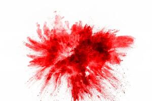 High-Speed Capture of Red Powder Explosion on White Background photo