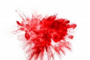 High-Speed Capture of Red Powder Explosion on White Background, Abstract Red Dust Cloud Design photo