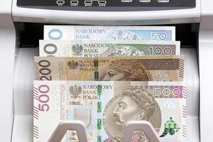 Polish Zloty in the counting machine photo