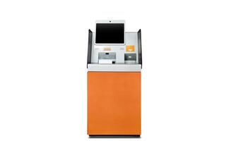 ATM. Blank black screen for messages. Isolated on a white background photo