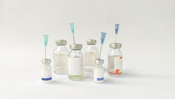 Vial of Drug or Vaccine and 3 ml Plastic Syringe with Needle Isolated on the White Background, blue tone color photo