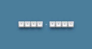 Fake vs real text on a 3d keyboard button with shadow concept series photo