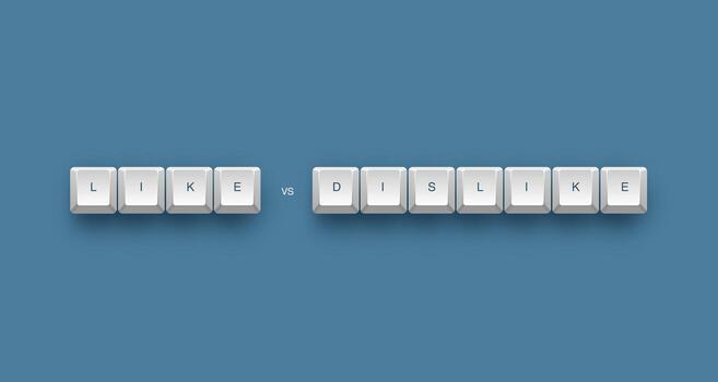 Like vs dislike text on a 3d keyboard button with shadow concept series photo