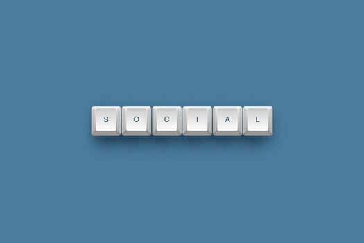 Social text on a 3d keyboard button with shadow concept series photo
