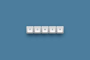 Power text on a 3d keyboard button with shadow concept series photo